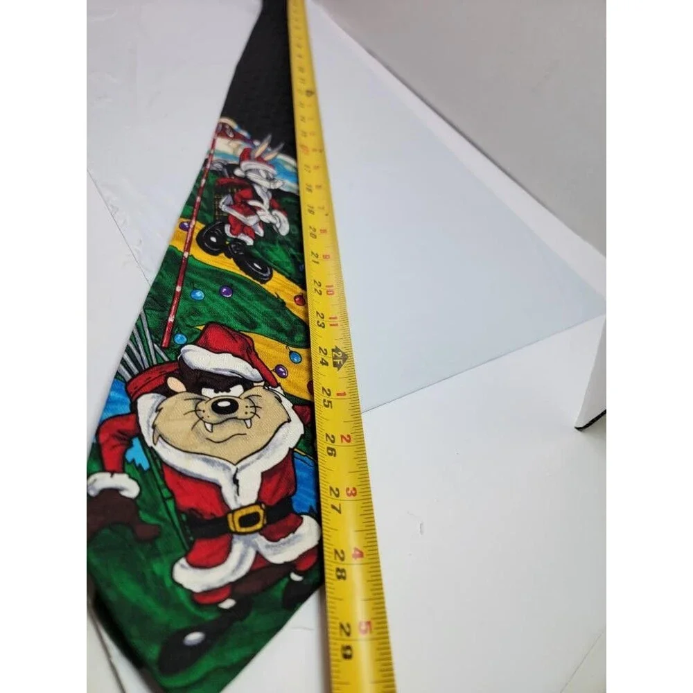 Vintage Looney Tunes Christmas Golf Silk Tie Taz Bugs Bunny Santa 1996 Holiday